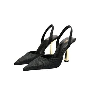 Zara Black Raffia Slingback Heels
